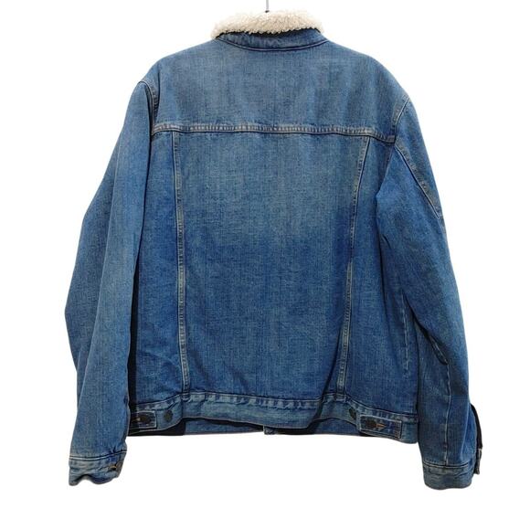 Goodfellow & Co. Sherpa Lined Denim Trucker Jacket Faux Fur Blue Wash Mens XL - Picture 3 of 11